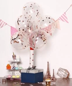 HIER_3220 10 Pack | 12" Clear/Rose Gold Confetti Filled Latex Helium Balloons Big Event Backdrops & Décor