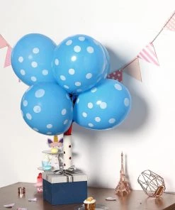 HIER_3220 25 Pack | 12" Blue & White Fun Polka Dot Latex Party Balloons