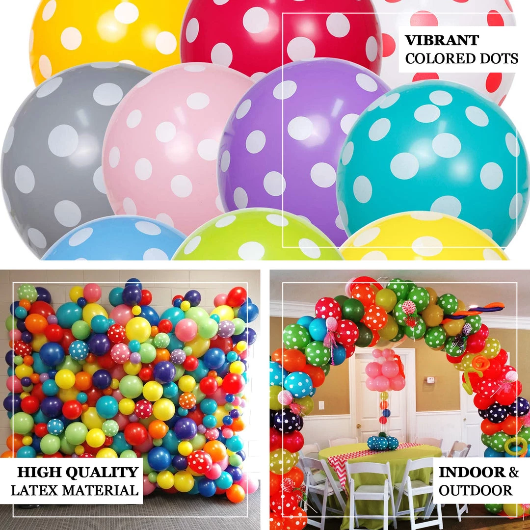 HIER_3220 25 Pack | 12" White & Black Fun Polka Dot Latex Party Balloons 5 HIER_3220 25 Pack | 12" White & Black Fun Polka Dot Latex Party Balloons