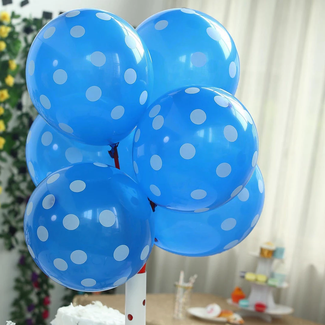 HIER_3220 25 Pack | 12" Royal Blue & White Fun Polka Dot Latex Party Balloons Big Event Backdrops & Décor 7 HIER_3220 25 Pack | 12" Royal Blue & White Fun Polka Dot Latex Party Balloons Big Event Backdrops & Décor