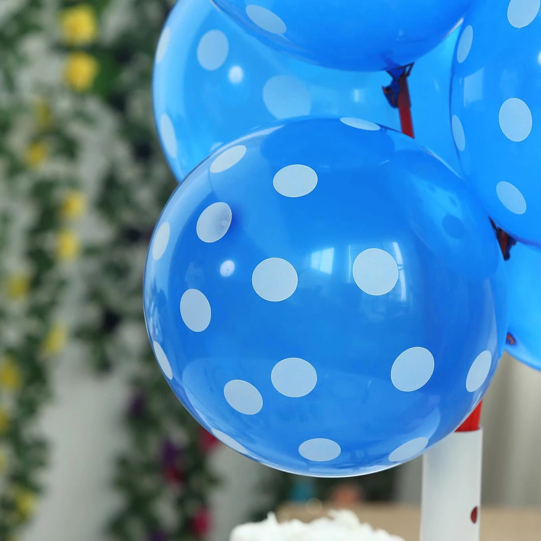 HIER_3220 25 Pack | 12" Royal Blue & White Fun Polka Dot Latex Party Balloons Big Event Backdrops & Décor 9 HIER_3220 25 Pack | 12" Royal Blue & White Fun Polka Dot Latex Party Balloons Big Event Backdrops & Décor