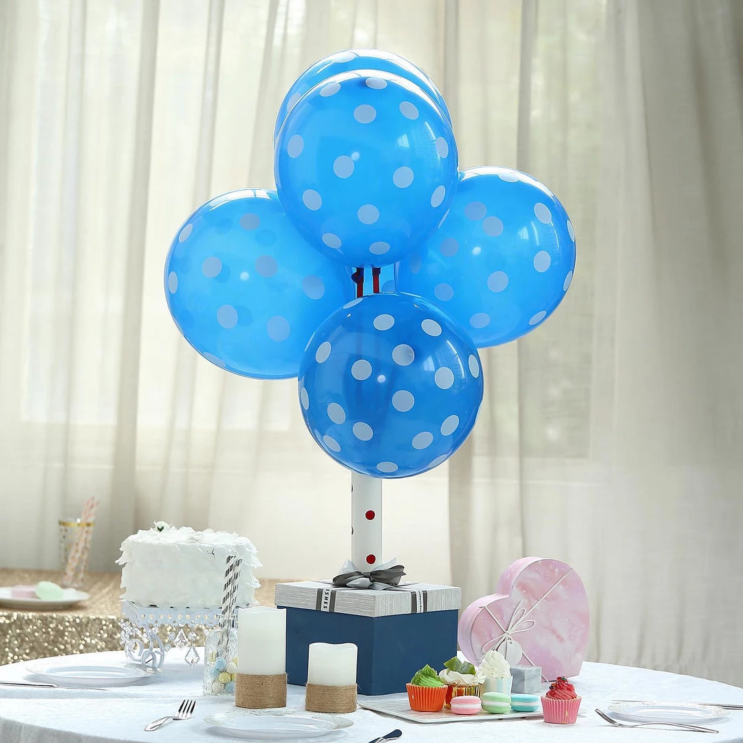 HIER_3220 25 Pack | 12" Royal Blue & White Fun Polka Dot Latex Party Balloons Big Event Backdrops & Décor 11 HIER_3220 25 Pack | 12" Royal Blue & White Fun Polka Dot Latex Party Balloons Big Event Backdrops & Décor
