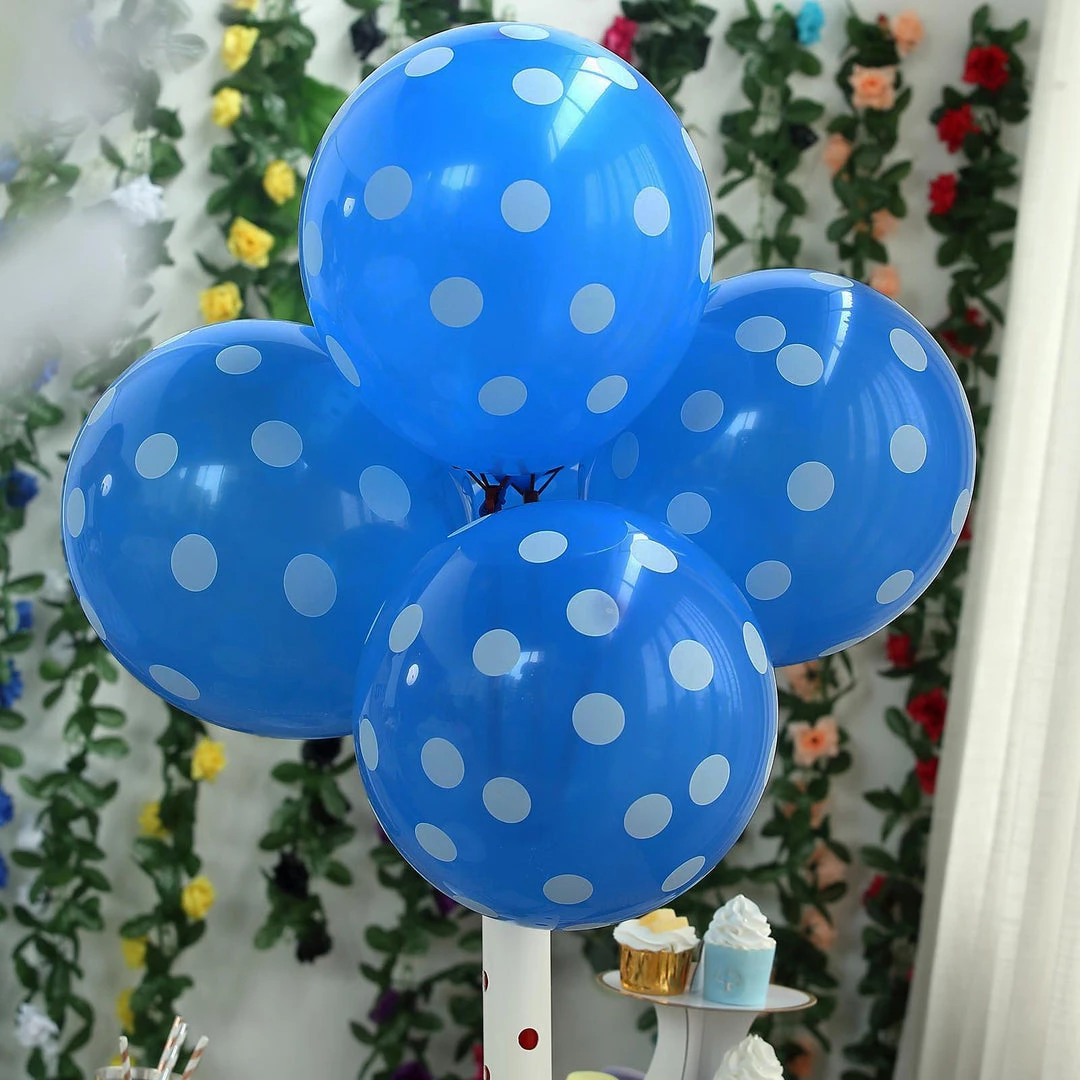HIER_3220 25 Pack | 12" Royal Blue & White Fun Polka Dot Latex Party Balloons Big Event Backdrops & Décor 13 HIER_3220 25 Pack | 12" Royal Blue & White Fun Polka Dot Latex Party Balloons Big Event Backdrops & Décor