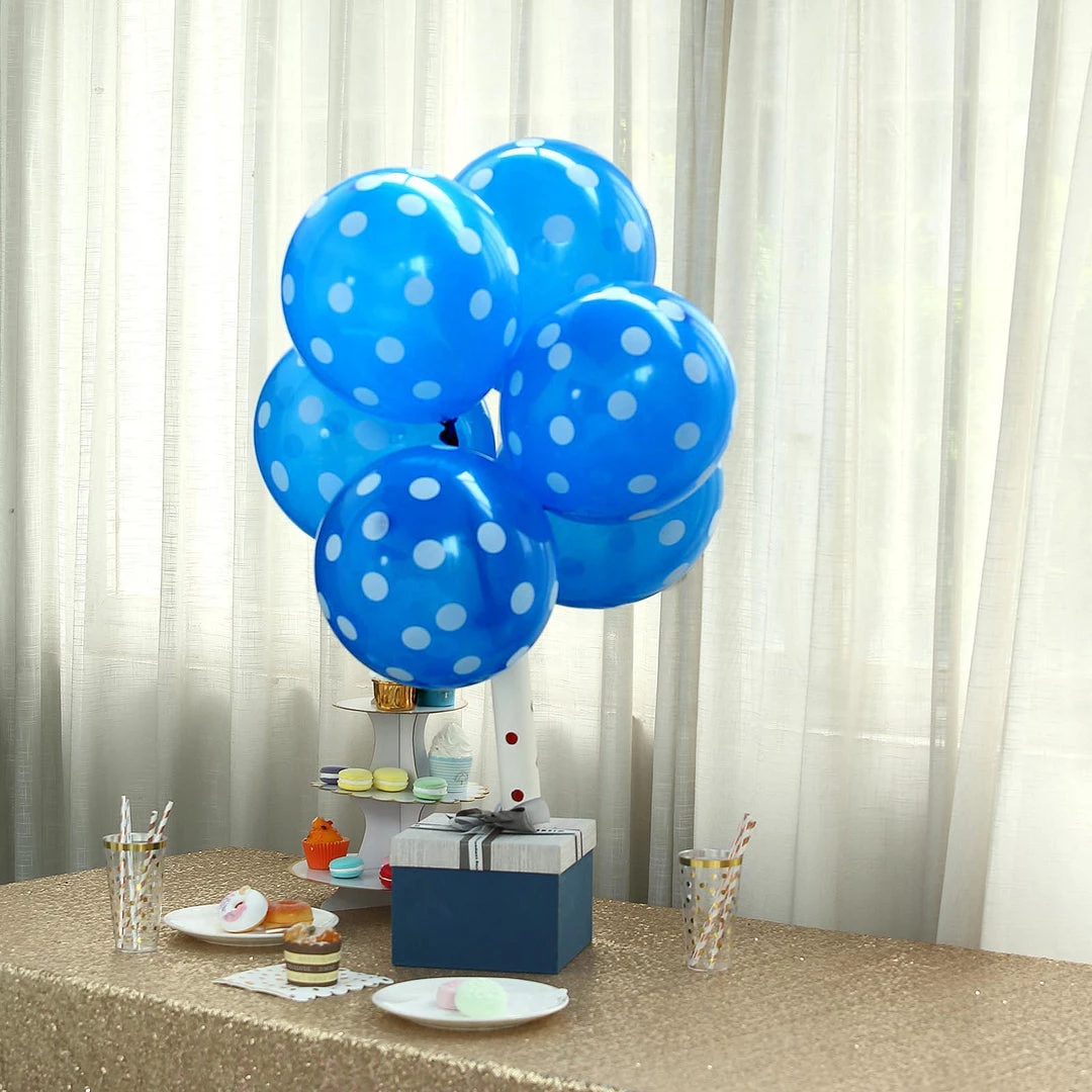 HIER_3220 25 Pack | 12" Royal Blue & White Fun Polka Dot Latex Party Balloons Big Event Backdrops & Décor 14 HIER_3220 25 Pack | 12" Royal Blue & White Fun Polka Dot Latex Party Balloons Big Event Backdrops & Décor