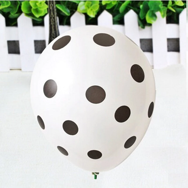 HIER_3220 25 Pack | 12" White & Black Fun Polka Dot Latex Party Balloons 1 HIER_3220 25 Pack | 12" White & Black Fun Polka Dot Latex Party Balloons
