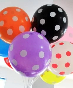 HIER_3220 25 Pack | 12" White & Black Fun Polka Dot Latex Party Balloons