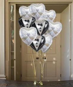 HIER_3213 1 Pair | 20" Heart Shaped Bride & Groom Mylar Foil Helium/Air Balloons