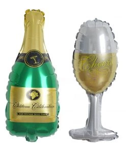 HIER_3213 1 Pair | 20" Champagne Bottle & Glass Mylar Foil Helium/Air Balloons Party Balloons & Accessories
