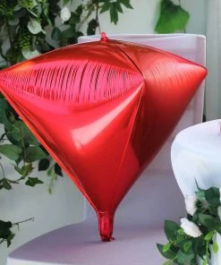 HIER_3200 3 Pack | 16" Shiny Red 4D Diamond Self-Sealing Reusable Foil Balloon Big Event Backdrops & Décor