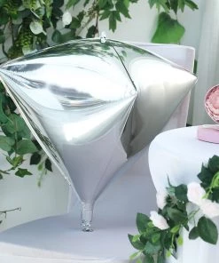 HIER_3200 Big Event Backdrops & Décor 3 Pack | 16" Silver 4D Diamond Self-Sealing Reusable Foil Balloon