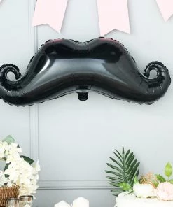 HIER_3213 31" Shiny Black Mustache Shaped Mylar Reusable Foil Party Balloon Big Event Backdrops & Décor