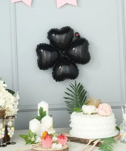 HIER_3213 10 Pack | 15" Shiny Black Four Leaf Clover Shaped Mylar Foil Balloons Big Event Backdrops & Décor