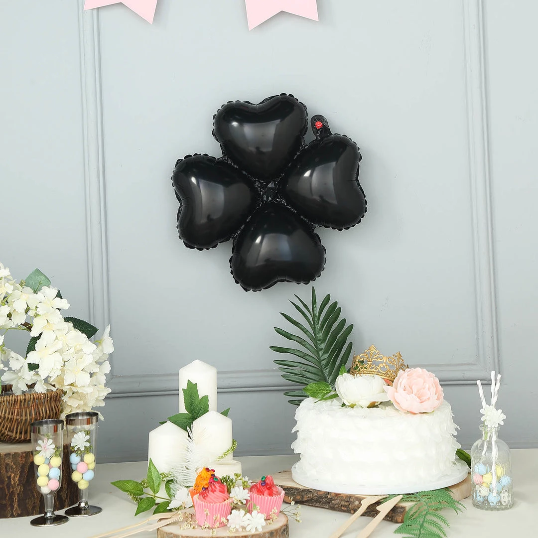HIER_3213 10 Pack | 15" Shiny Black Four Leaf Clover Shaped Mylar Foil Balloons Big Event Backdrops & Décor 2 HIER_3213 10 Pack | 15" Shiny Black Four Leaf Clover Shaped Mylar Foil Balloons Big Event Backdrops & Décor