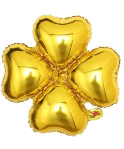 HIER_3213 Big Event Backdrops & Décor 10 Pack | 15" Shiny Gold Four Leaf Clover Shaped Mylar Foil Balloons