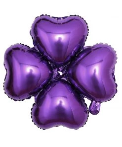 HIER_3213 10 Pack | 15" Shiny Purple Four Leaf Clover Shaped Mylar Foil Balloons
