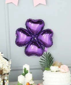 HIER_3213 10 Pack | 15" Shiny Purple Four Leaf Clover Shaped Mylar Foil Balloons