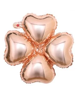HIER_3213 10 Pack | 15" Rose Gold Four Leaf Clover Shaped Mylar Foil Balloons