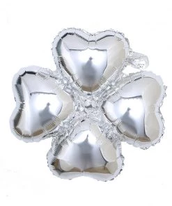HIER_3213 10 Pack | 15" Shiny Silver Four Leaf Clover Shaped Mylar Foil Balloons Big Event Backdrops & Décor