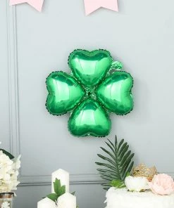HIER_3213 10 Pack | 15" Shiny Green Four Leaf Clover Shaped Mylar Foil Balloons Big Event Backdrops & Décor