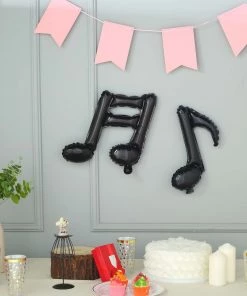 HIER_3213 6 Pack | Shiny Black Single & Double Music Note Mylar Foil Balloons