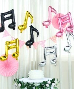 HIER_3213 6 Pack | Shiny Silver Single & Double Music Note Mylar Foil Balloons Big Event Backdrops & Décor