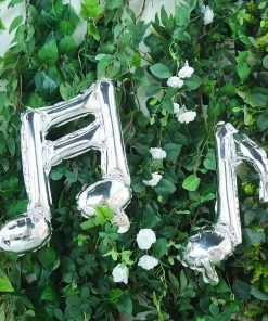 HIER_3213 6 Pack | Shiny Silver Single & Double Music Note Mylar Foil Balloons Big Event Backdrops & Décor