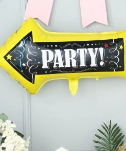 HIER_3213 2 Pack | 30" Reusable Party This Way Arrow Sign Mylar Foil Balloons Big Event Backdrops & Décor