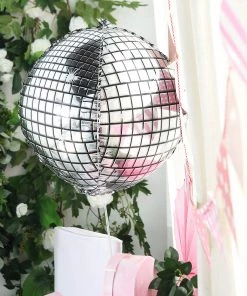 HIER_3213 Big Event Backdrops & Décor 15" Mirrored Silver Disco Ball Mylar Reusable Foil Helium Air Balloon