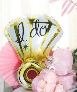 HIER_3213 Big Event Backdrops & Décor 21" Gold Diamond Ring, "I Do" Print Mylar Foil Helium Air Balloon