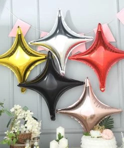 HIER_3213 Big Event Backdrops & Décor 3 Pack | 23" Shiny Black Quadrangle Star Mylar Foil Helium Air Balloon