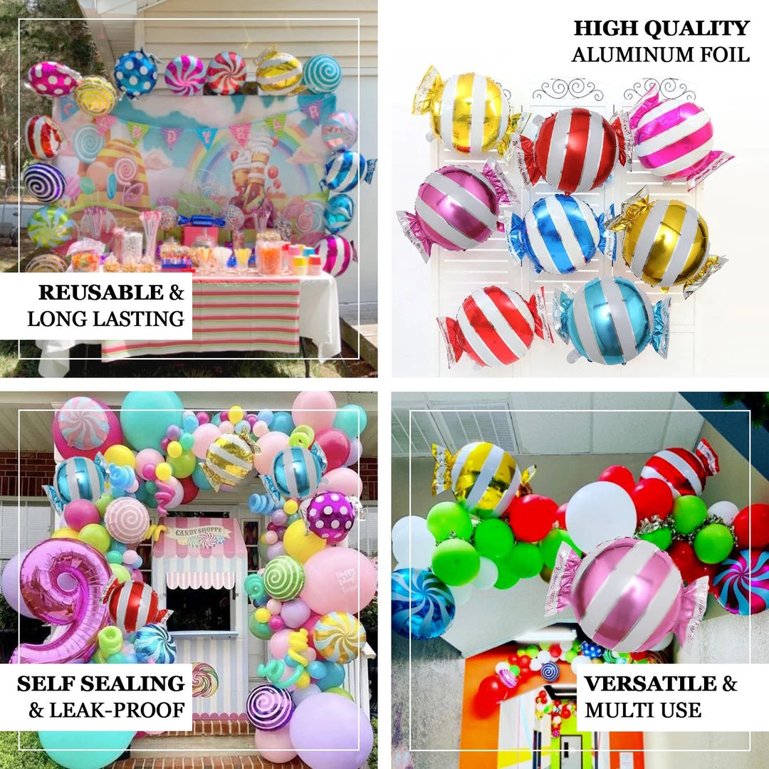 HIER_3213 5 Pack | 13" Candy Striped Swirl Print Mylar Foil Helium/Air Balloons 4 HIER_3213 5 Pack | 13" Candy Striped Swirl Print Mylar Foil Helium/Air Balloons