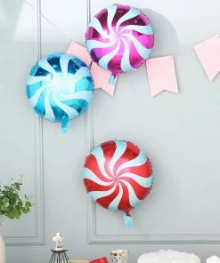 HIER_3213 5 Pack | 13" Candy Striped Swirl Print Mylar Foil Helium/Air Balloons 25 HIER_3213 5 Pack | 13
