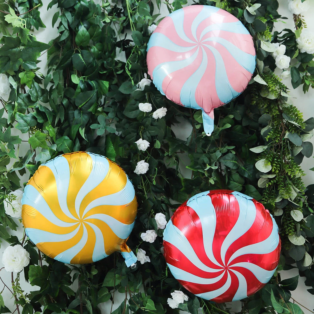 HIER_3213 5 Pack | 13" Candy Striped Swirl Print Mylar Foil Helium/Air Balloons 6 HIER_3213 5 Pack | 13" Candy Striped Swirl Print Mylar Foil Helium/Air Balloons
