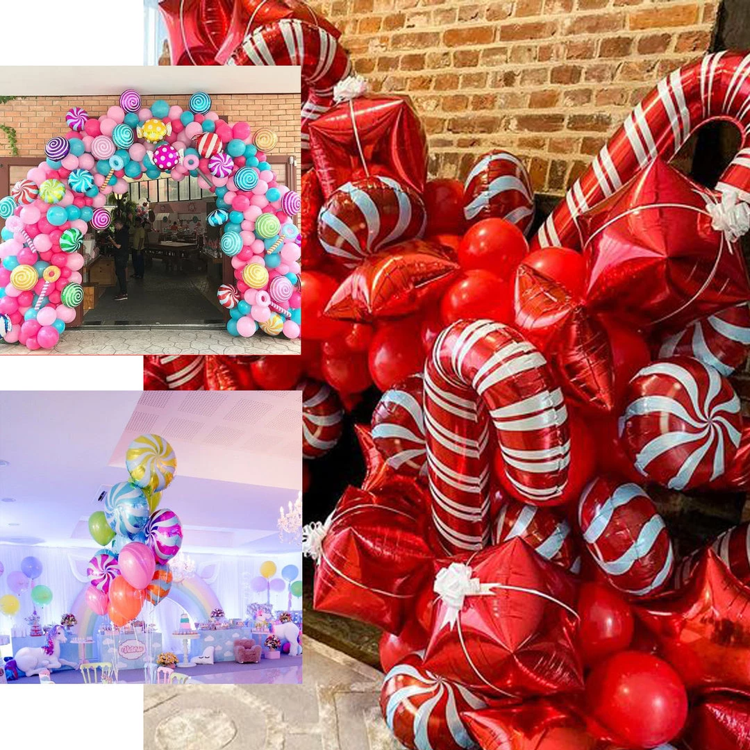 HIER_3213 5 Pack | 13" Candy Striped Swirl Print Mylar Foil Helium/Air Balloons 5 HIER_3213 5 Pack | 13" Candy Striped Swirl Print Mylar Foil Helium/Air Balloons