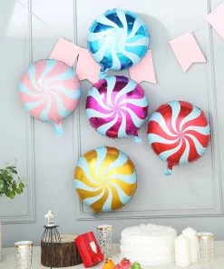 HIER_3213 5 Pack | 13" Candy Striped Swirl Print Mylar Foil Helium/Air Balloons