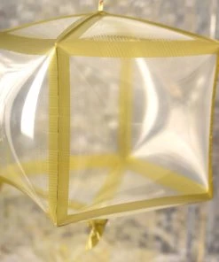 HIER_3213 3 Pack | 13" 4D Clear/Gold Cube Shaped Mylar Foil Helium/Air Balloons Party Balloons & Accessories