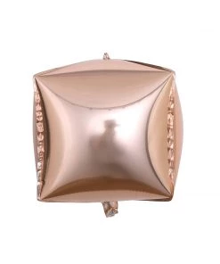 HIER_3213 14" 4D Rose Gold Cube Shaped Mylar Foil Helium/Air Balloons