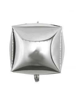 HIER_3213 Big Event Backdrops & Décor 14" 4D Silver Cube Shaped Mylar Foil Helium/Air Balloons