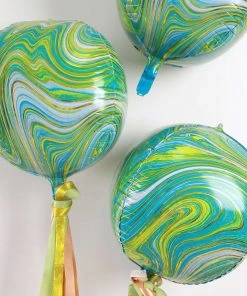 HIER_3213 Party Balloons & Accessories 3 Pack | 13" 4D Green/Gold Marble Sphere Foil Helium Or Air Balloons 20 HIER_3213 Party Balloons & Accessories 3 Pack | 13