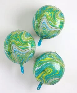 HIER_3213 Party Balloons & Accessories 3 Pack | 13" 4D Green/Gold Marble Sphere Foil Helium Or Air Balloons 19 HIER_3213 Party Balloons & Accessories 3 Pack | 13