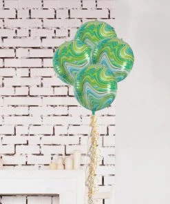 HIER_3213 Party Balloons & Accessories 3 Pack | 13" 4D Green/Gold Marble Sphere Foil Helium Or Air Balloons 18 HIER_3213 Party Balloons & Accessories 3 Pack | 13