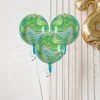 HIER_3213 Party Balloons & Accessories 3 Pack | 13" 4D Green/Gold Marble Sphere Foil Helium Or Air Balloons