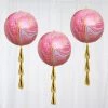 HIER_3213 3 Pack | 13" 4D Pink/Gold Marble Sphere Foil Helium Or Air Balloons