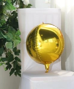 HIER_3213 2 Pack | 12" 4D Metallic Gold Sphere Mylar Foil Helium Or Air Balloons