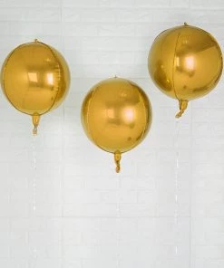 HIER_3213 2 Pack | 12" 4D Metallic Gold Sphere Mylar Foil Helium Or Air Balloons 20 HIER_3213 2 Pack | 12