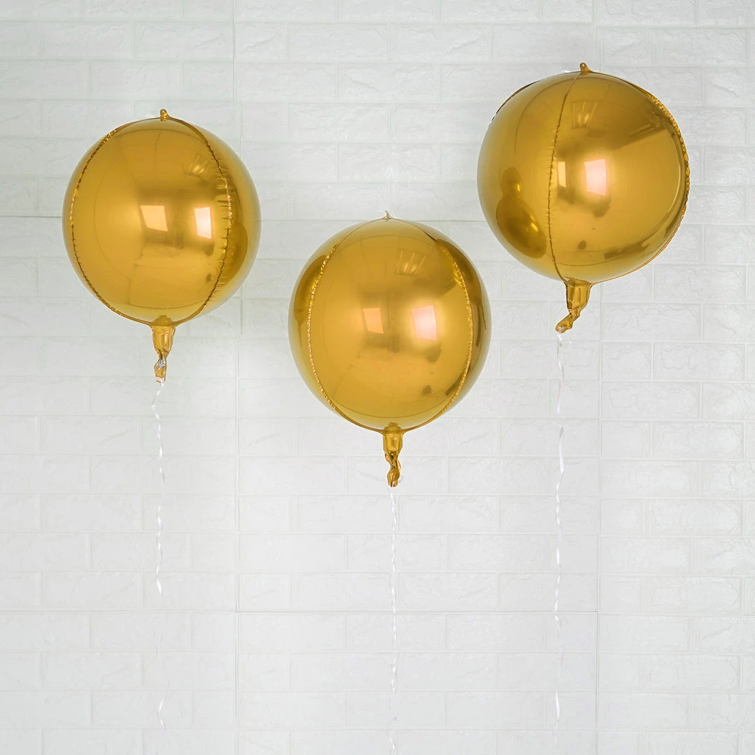 HIER_3213 2 Pack | 12" 4D Metallic Gold Sphere Mylar Foil Helium Or Air Balloons 6 HIER_3213 2 Pack | 12" 4D Metallic Gold Sphere Mylar Foil Helium Or Air Balloons