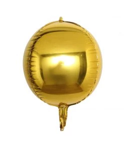 HIER_3213 2 Pack | 12" 4D Metallic Gold Sphere Mylar Foil Helium Or Air Balloons