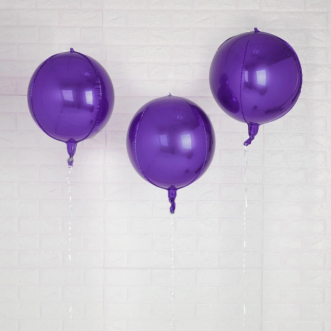 HIER_3213 2 Pack | 12" 4D Shiny Purple Sphere Mylar Foil Helium Or Air Balloons 6 HIER_3213 2 Pack | 12" 4D Shiny Purple Sphere Mylar Foil Helium Or Air Balloons