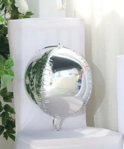 HIER_3213 2 Pack | 12" 4D Shiny Silver Sphere Mylar Foil Helium Or Air Balloons