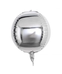 HIER_3213 2 Pack | 12" 4D Shiny Silver Sphere Mylar Foil Helium Or Air Balloons